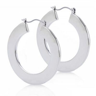 Designer silver flat hoop earring